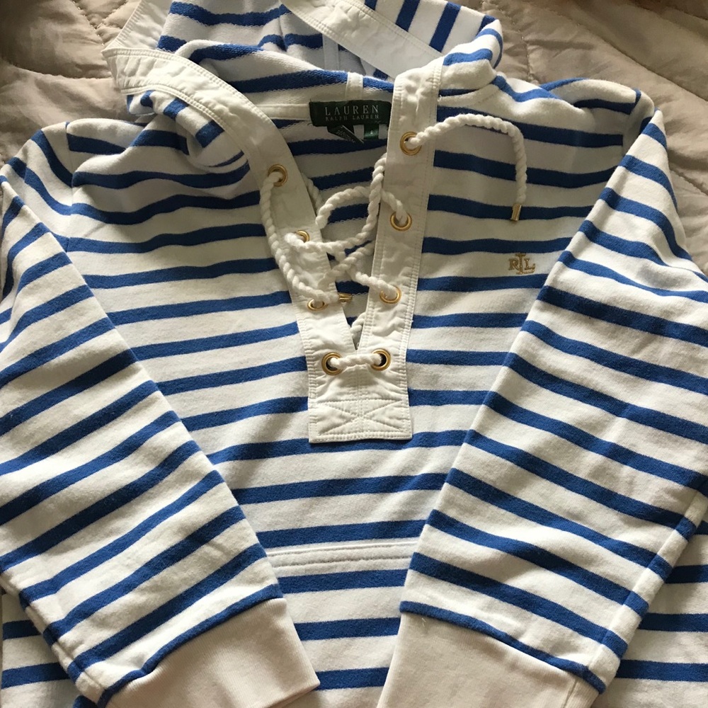 Ralph Lauren blue and white striped sweatshirt